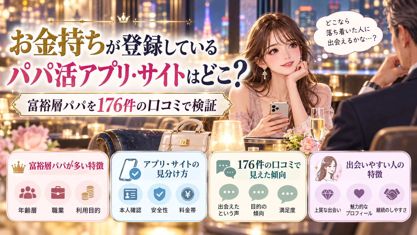 お金持ちが登録しているパパ活アプリ・サイトはどこ？富裕層パパを176件の口コミで検証