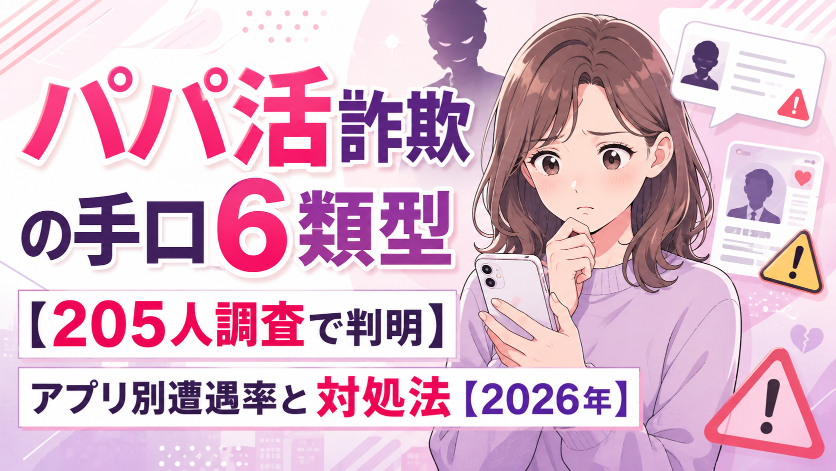 パパ活詐欺の手口6類型【205人調査で判明】アプリ別遭遇率と対処法【2026年】