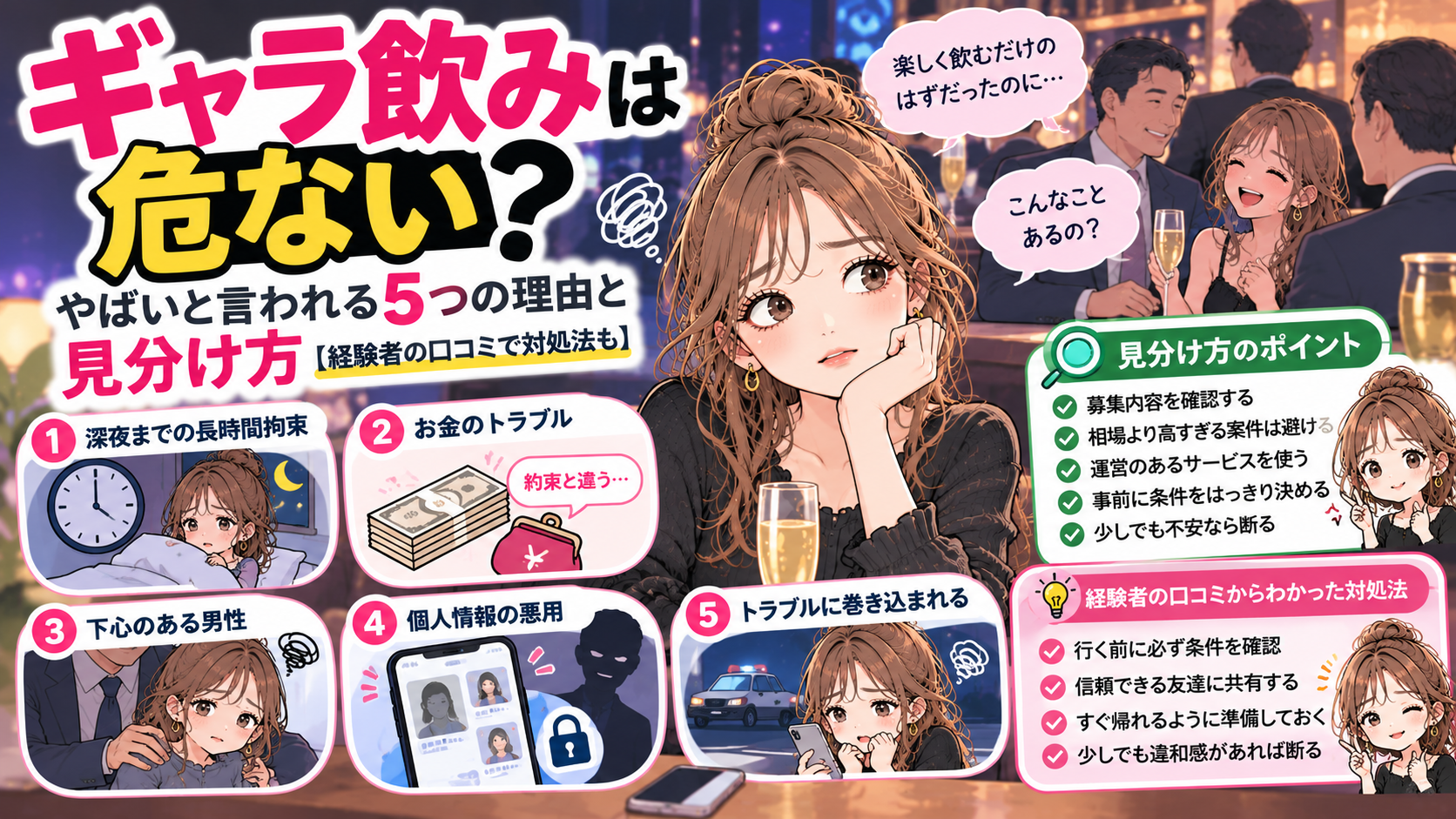 ギャラ飲みは危ない？やばいと言われる5つの理由と見分け方【経験者の口コミで対処法も】