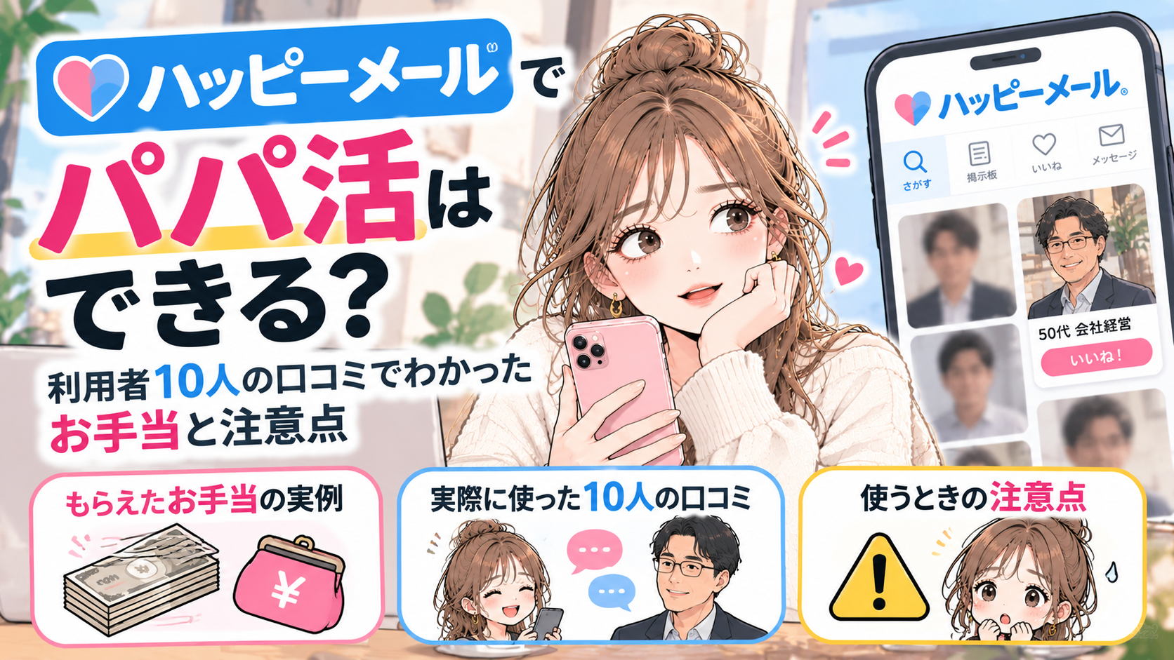 ハッピーメールでパパ活はできる？利用者10人の口コミでわかったお手当と注意点