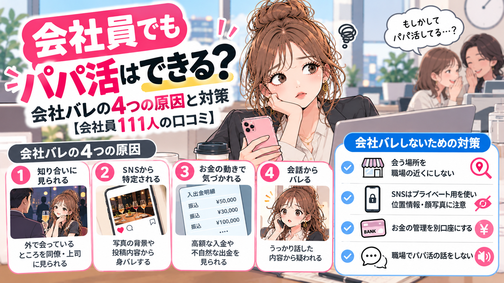 会社員でもパパ活はできる？会社バレの4つの原因と対策【会社員111人の口コミ】