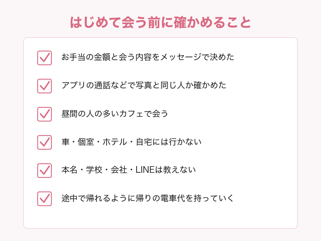 パパ活ではじめて会う前に確かめる6つのことのチェックリスト