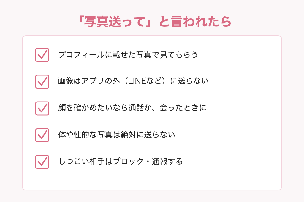 パパ活で「写真送って」と言われたときのチェックリストの図解