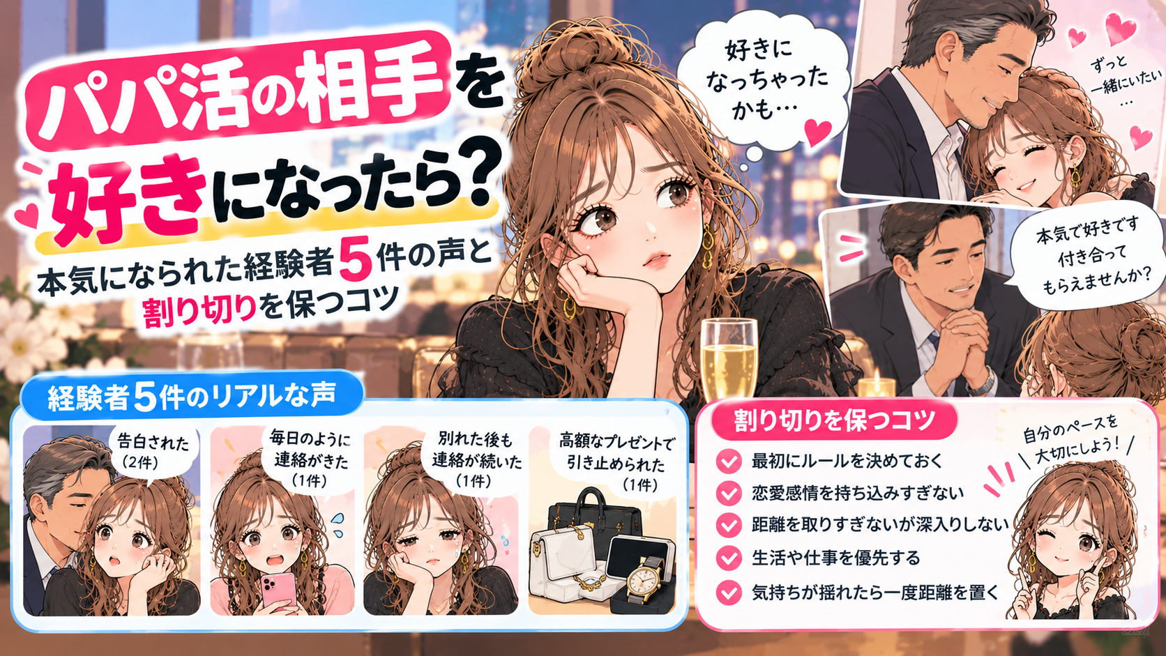 パパ活の相手を好きになったら？本気になられた経験者5件の声と割り切りを保つコツ