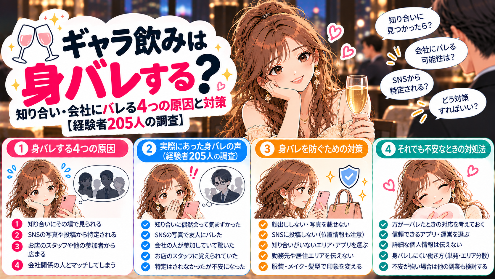 ギャラ飲みは身バレする？知り合い・会社にバレる4つの原因と対策【経験者205人の調査】