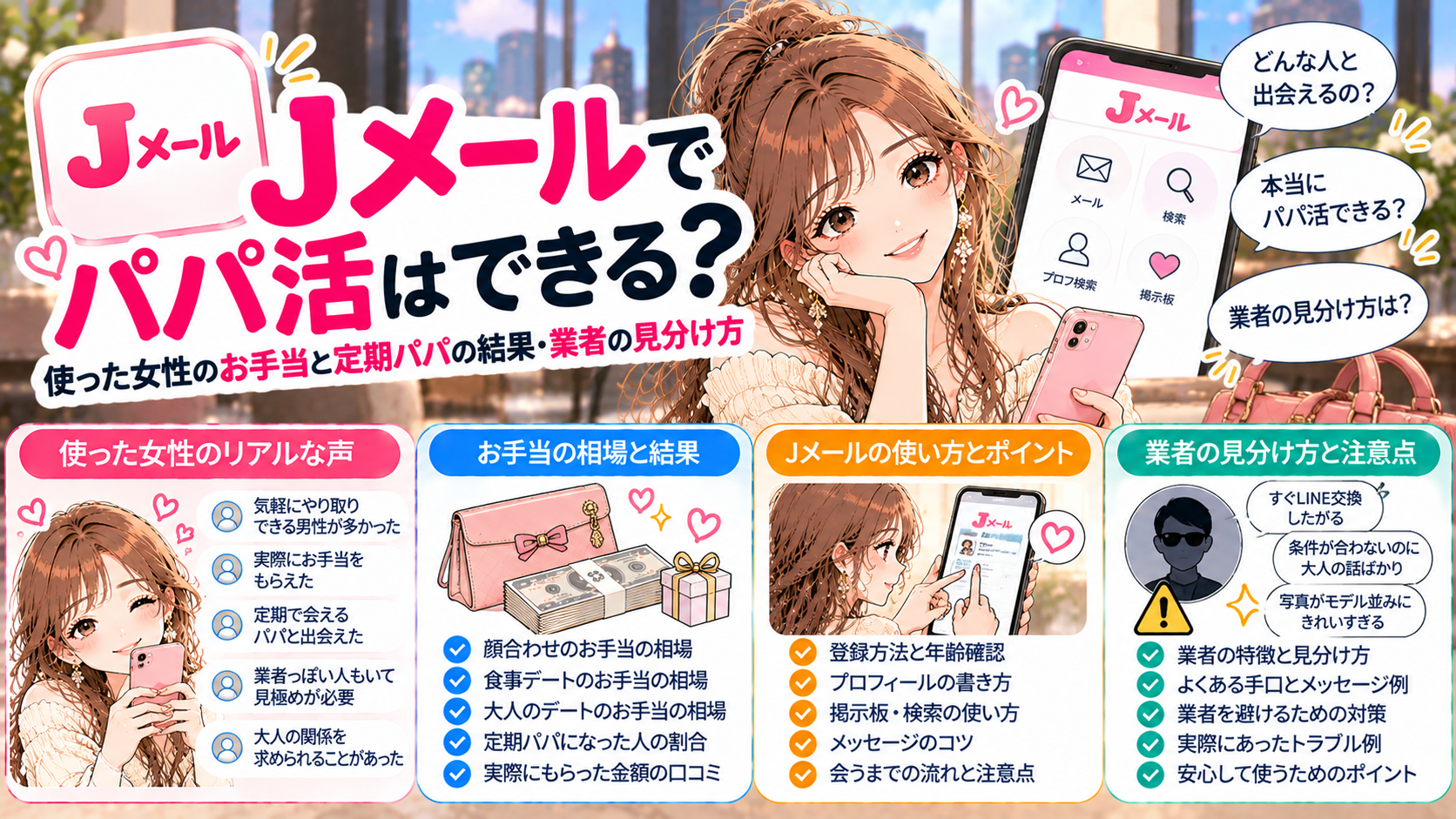Jメールでパパ活はできる？使った女性のお手当と定期パパの結果・業者の見分け方