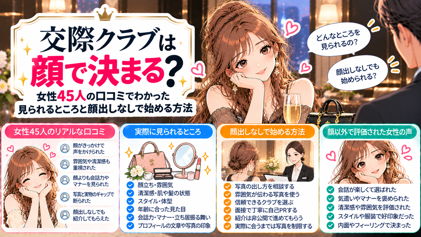 交際クラブは顔で決まる？女性45人の口コミでわかった見られるところと顔出しなしで始める方法
