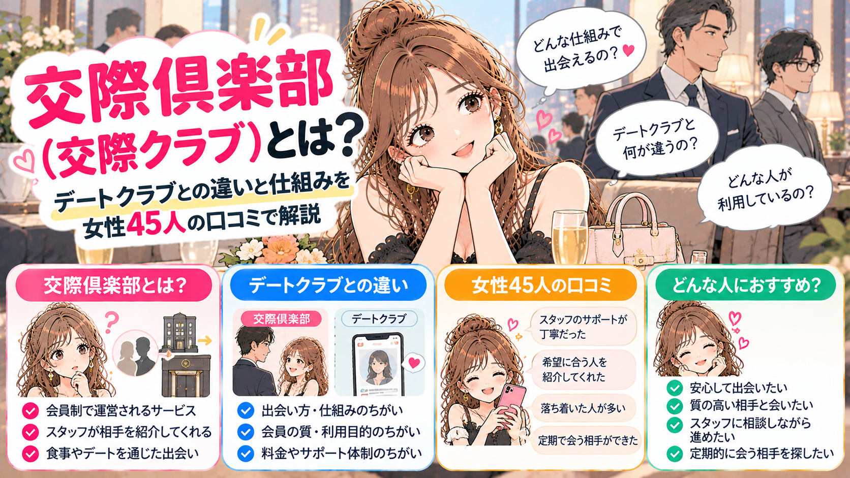 交際クラブとは？デートクラブとの違いと仕組みを女性45人の口コミで解説