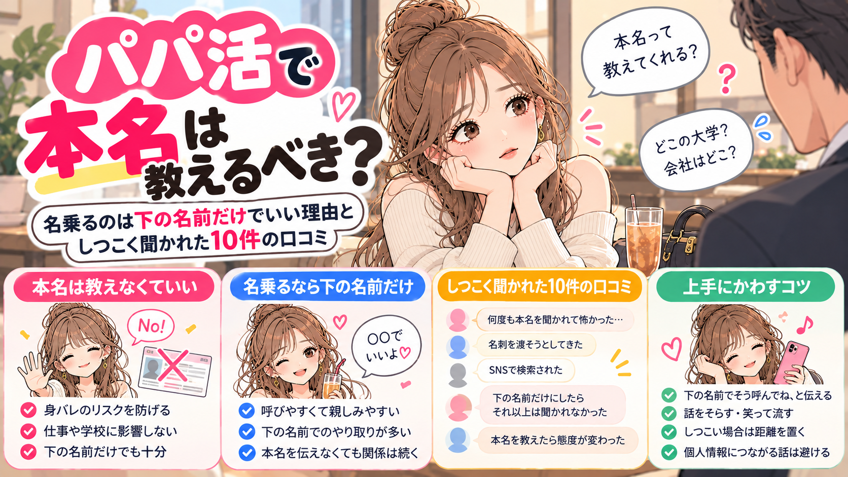 パパ活で本名は教えるべき？名乗るのは下の名前だけでいい理由としつこく聞かれた10件の口コミ