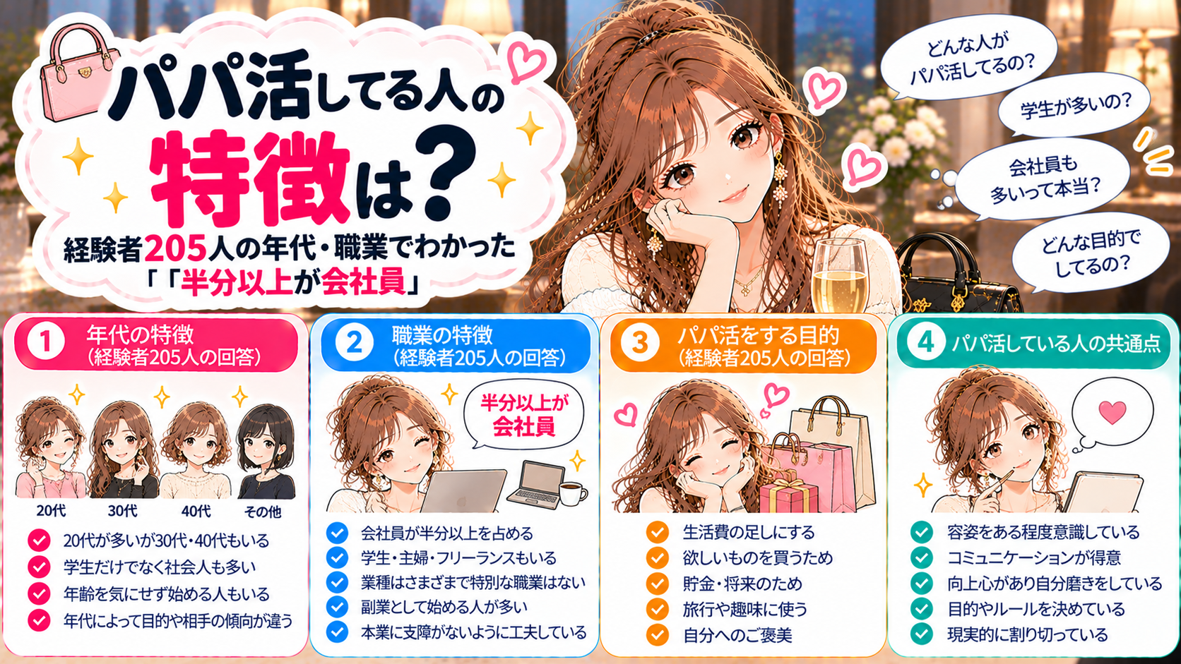 パパ活してる人の特徴は？経験者205人の年代・職業でわかった「半分以上が会社員」