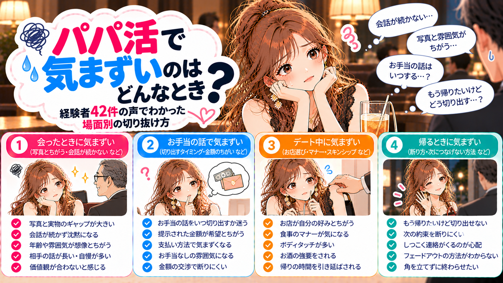 パパ活で気まずいのはどんなとき？経験者42件の声でわかった場面別の切り抜け方