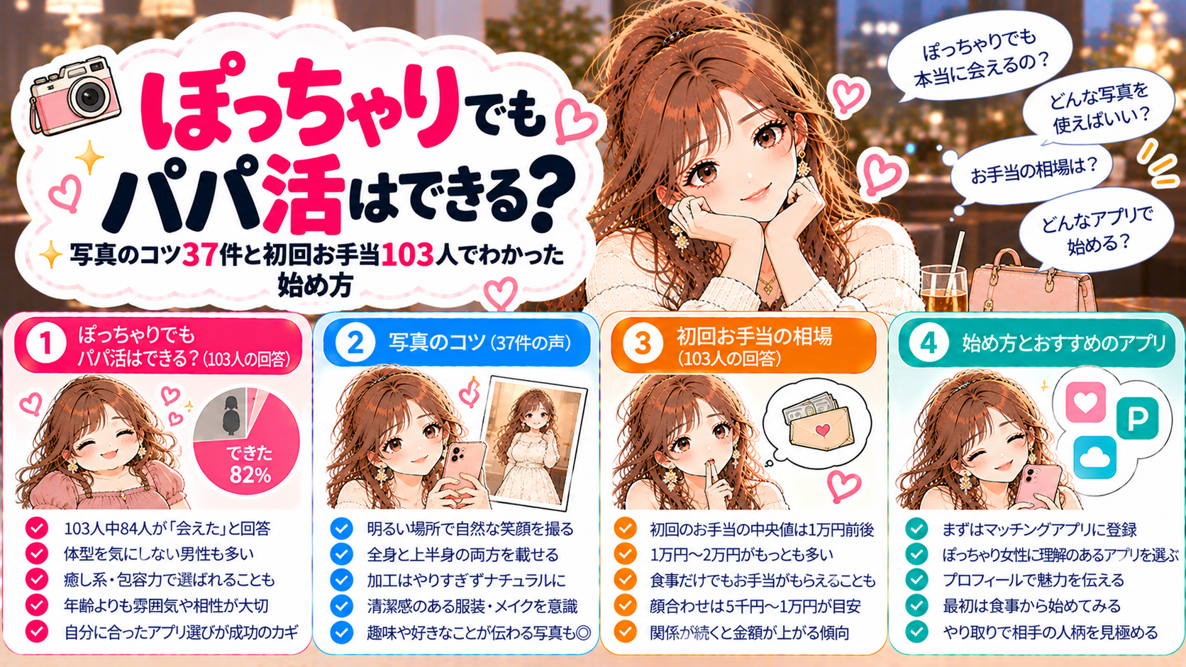 ぽっちゃりでもパパ活はできる？写真のコツ37件と初回お手当103人でわかった始め方